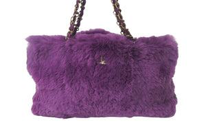 CHANEL シャネル ココマーク チェーンショルダーバッグ 6番台 ファー レザー アンティークゴールド パープル 美品 中古 4c069200