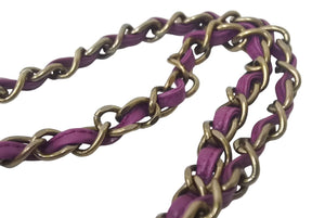 CHANEL シャネル ココマーク チェーンショルダーバッグ 6番台 ファー レザー アンティークゴールド パープル 美品 中古 4c069200