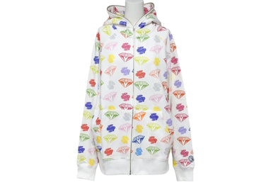 新品未使用 BILLIONAIREBOYSCLUB ビリオネアボーイズクラブ CASANOVA カサノバ 総柄 ジップアップパーカー ホワイト マルチカラー サイズS