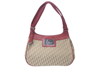 極美品 Christian Dior クリスチャンディオール トロッター ハンドバッグ ブラウン レッド キャンバス 中古 4b001019