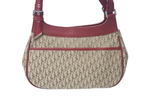 極美品 Christian Dior クリスチャンディオール トロッター ハンドバッグ ブラウン レッド キャンバス 中古 4b001019