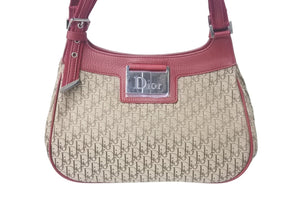 極美品 Christian Dior クリスチャンディオール トロッター ハンドバッグ ブラウン レッド キャンバス 中古 4b001019