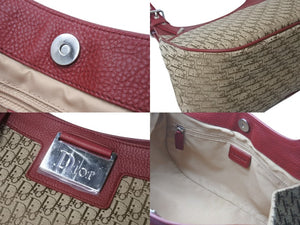 極美品 Christian Dior クリスチャンディオール トロッター ハンドバッグ ブラウン レッド キャンバス 中古 4b001019