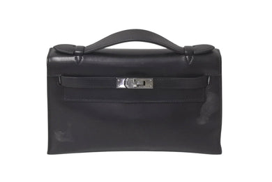HERMES エルメス □H刻印 ハンドバッグ ポシェットケリー ブラック エヴァーグレイン ルテニウム金具 中古 4b001031