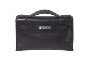 HERMES エルメス □H刻印 ハンドバッグ ポシェットケリー ブラック エヴァーグレイン ルテニウム金具 中古 4b001031