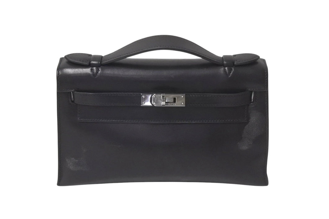 HERMES エルメス □H刻印 ハンドバッグ ポシェットケリー ブラック エヴァーグレイン ルテニウム金具 中古 4b001031