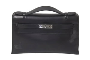 HERMES エルメス □H刻印 ハンドバッグ ポシェットケリー ブラック エヴァーグレイン ルテニウム金具 中古 4b001031