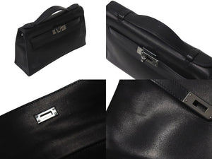 HERMES エルメス □H刻印 ハンドバッグ ポシェットケリー ブラック エヴァーグレイン ルテニウム金具 中古 4b001031