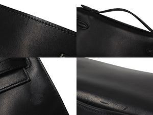 HERMES エルメス □H刻印 ハンドバッグ ポシェットケリー ブラック エヴァーグレイン ルテニウム金具 中古 4b001031