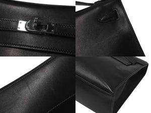 HERMES エルメス □H刻印 ハンドバッグ ポシェットケリー ブラック エヴァーグレイン ルテニウム金具 中古 4b001031