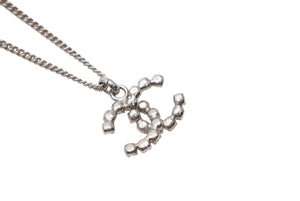 極美品 CHANEL シャネル ココマーク ネックレス 重量約7.9g 04V刻印 全長約43cm ラインストーン メタル シルバー クリア 中古 4b001036