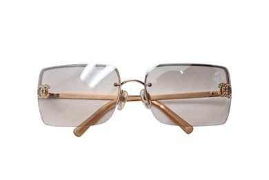 極美品 CHANEL シャネル リムレス サングラス 4092-B c.102/8Z サイズ62□15 120 ココマーク ラインストーン ブラウン ゴールド 中古 4b001055