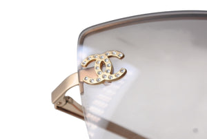 極美品 CHANEL シャネル リムレス サングラス 4092-B c.102/8Z サイズ62□15 120 ココマーク ラインストーン ブラウン ゴールド 中古 4b001055