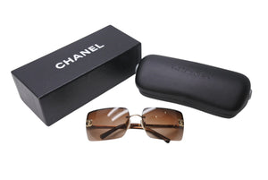 CHANEL シャネル リムレス サングラス 4092-B c.125/13 サイズ62□15 120 ココマーク ラインストーン ブラウン ゴールド 良品 中古 4b001062