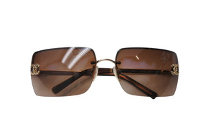 CHANEL シャネル リムレス サングラス 4092-B c.125/13 サイズ62□15 120 ココマーク ラインストーン ブラウン ゴールド 良品 中古 4b001062