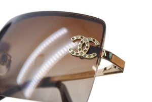 CHANEL シャネル リムレス サングラス 4092-B c.125/13 サイズ62□15 120 ココマーク ラインストーン ブラウン ゴールド 良品 中古 4b001062