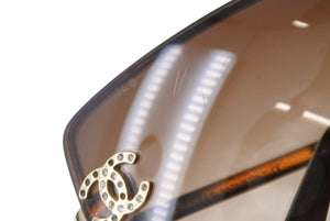CHANEL シャネル リムレス サングラス 4092-B c.125/13 サイズ62□15 120 ココマーク ラインストーン ブラウン ゴールド 良品 中古 4b001062