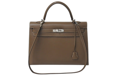 極美品 HERMES エルメス ケリー35 ハンドバッグ □O刻 2011年 外縫い カーフスキン エトゥープ シルバー金具 中古 4b001082