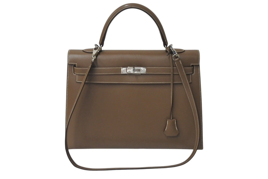 極美品 HERMES エルメス ケリー35 ハンドバッグ □O刻 2011年 外縫い カーフスキン エトゥープ シルバー金具 中古 4b001082