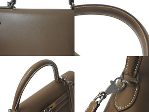 極美品 HERMES エルメス ケリー35 ハンドバッグ □O刻 2011年 外縫い カーフスキン エトゥープ シルバー金具 中古 4b001082