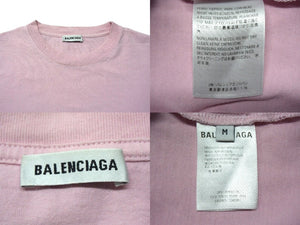 BALENCIAGA バレンシアガ 半袖Tシャツ 578137 サイズM ロゴプリント ピンク ブラック コットン 美品 中古 4b001085