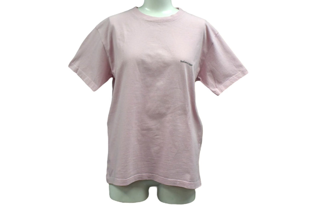 BALENCIAGA バレンシアガ 半袖Tシャツ 578137 サイズM ロゴプリント ピンク ブラック コットン 美品 中古 4b001085