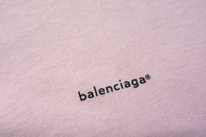 BALENCIAGA バレンシアガ 半袖Tシャツ 578137 サイズM ロゴプリント ピンク ブラック コットン 美品 中古 4b001085