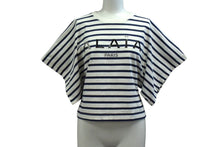 画像をギャラリービューアに読み込む, ALAIA アライア 半袖Tシャツ AA9H02913J043 サイズ38 ボーダー ロゴ プリント ホワイト ネイビー 美品 中古 4b001106 