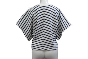 ALAIA アライア 半袖Tシャツ AA9H02913J043 サイズ38 ボーダー ロゴ プリント ホワイト ネイビー 美品 中古 4b001106 