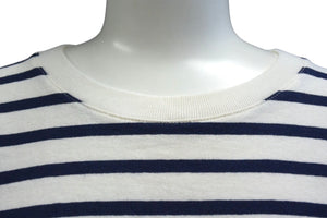 ALAIA アライア 半袖Tシャツ AA9H02913J043 サイズ38 ボーダー ロゴ プリント ホワイト ネイビー 美品 中古 4b001106 
