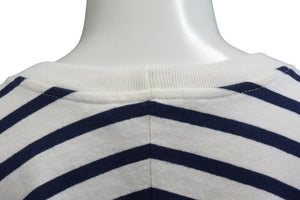 ALAIA アライア 半袖Tシャツ AA9H02913J043 サイズ38 ボーダー ロゴ プリント ホワイト ネイビー 美品 中古 4b001106 