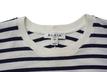 画像をギャラリービューアに読み込む, ALAIA アライア 半袖Tシャツ AA9H02913J043 サイズ38 ボーダー ロゴ プリント ホワイト ネイビー 美品 中古 4b001106 