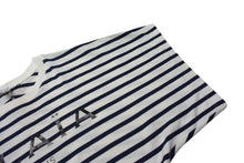 画像をギャラリービューアに読み込む, ALAIA アライア 半袖Tシャツ AA9H02913J043 サイズ38 ボーダー ロゴ プリント ホワイト ネイビー 美品 中古 4b001106 