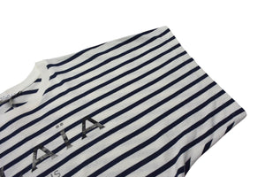 ALAIA アライア 半袖Tシャツ AA9H02913J043 サイズ38 ボーダー ロゴ プリント ホワイト ネイビー 美品 中古 4b001106 