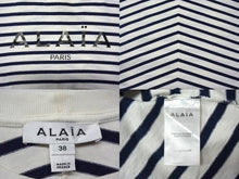 画像をギャラリービューアに読み込む, ALAIA アライア 半袖Tシャツ AA9H02913J043 サイズ38 ボーダー ロゴ プリント ホワイト ネイビー 美品 中古 4b001106 