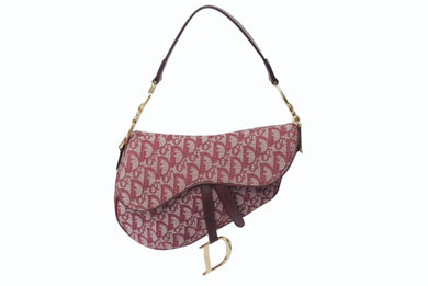 Christian Dior クリスチャンディオール サドルバッグ ガリアーノ期 ハンドバッグ トロッター柄 レザー レッド 美品 中古 4b001122