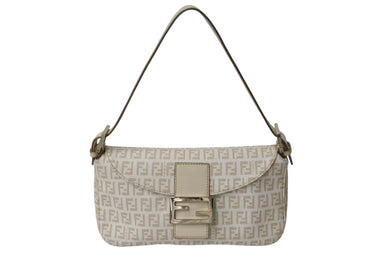 極美品 FENDI フェンディ ズッキーノ マンマバケット ハンドバッグ ワンショルダーバッグ ベージュ キャンバス 中古 4b001128