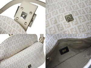 極美品 FENDI フェンディ ズッキーノ マンマバケット ハンドバッグ ワンショルダーバッグ ベージュ キャンバス 中古 4b001128