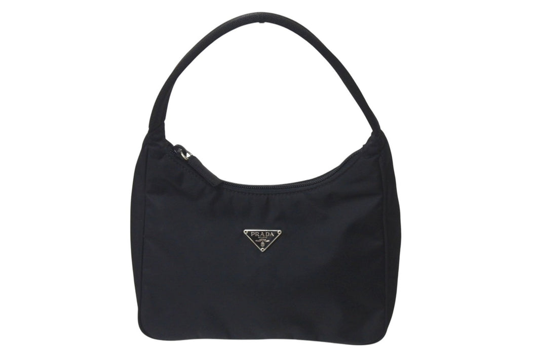 極美品 PRADA プラダ ホーボー ハンドバッグ ワンショルダーバッグ MV515 トライアングルロゴ ナイロン ブラック 中古 4b001129