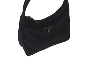 極美品 PRADA プラダ ホーボー ハンドバッグ ワンショルダーバッグ MV515 トライアングルロゴ ナイロン ブラック 中古 4b001129