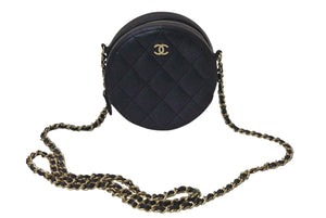極美品 CHANEL シャネル チェーンショルダーバッグ ココマーク マトラッセ クラシック 丸型 キャビアスキン 27番台 パープル系 シェル 中古 4b001137