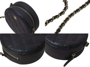 極美品 CHANEL シャネル チェーンショルダーバッグ ココマーク マトラッセ クラシック 丸型 キャビアスキン 27番台 パープル系 シェル 中古 4b001137