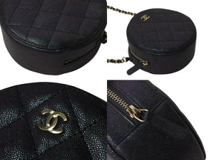 極美品 CHANEL シャネル チェーンショルダーバッグ ココマーク マトラッセ クラシック 丸型 キャビアスキン 27番台 パープル系 シェル 中古 4b001137