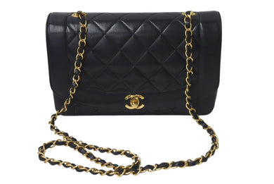 極美品 CHANEL シャネル ショルダーバッグ ダイアナ 25 2番台 ラムスキン ブラック ゴールド金具 中古 4b001138