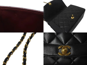 極美品 CHANEL シャネル ショルダーバッグ ダイアナ 25 2番台 ラムスキン ブラック ゴールド金具 中古 4b001138