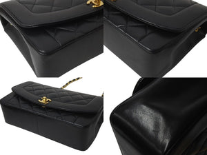 極美品 CHANEL シャネル ショルダーバッグ ダイアナ 25 2番台 ラムスキン ブラック ゴールド金具 中古 4b001138