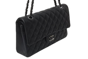 新品同様 CHANEL シャネル マトラッセ25 Wフラップ Wチェーンショルダーバッグ 21番台 キャビアスキン ココマーク 総ブラック 中古 4b001141