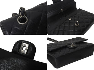 新品同様 CHANEL シャネル マトラッセ25 Wフラップ Wチェーンショルダーバッグ 21番台 キャビアスキン ココマーク 総ブラック 中古 4b001141