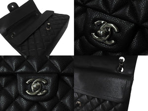 新品同様 CHANEL シャネル マトラッセ25 Wフラップ Wチェーンショルダーバッグ 21番台 キャビアスキン ココマーク 総ブラック 中古 4b001141