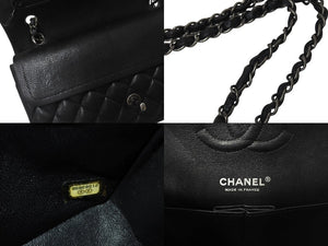 新品同様 CHANEL シャネル マトラッセ25 Wフラップ Wチェーンショルダーバッグ 21番台 キャビアスキン ココマーク 総ブラック 中古 4b001141